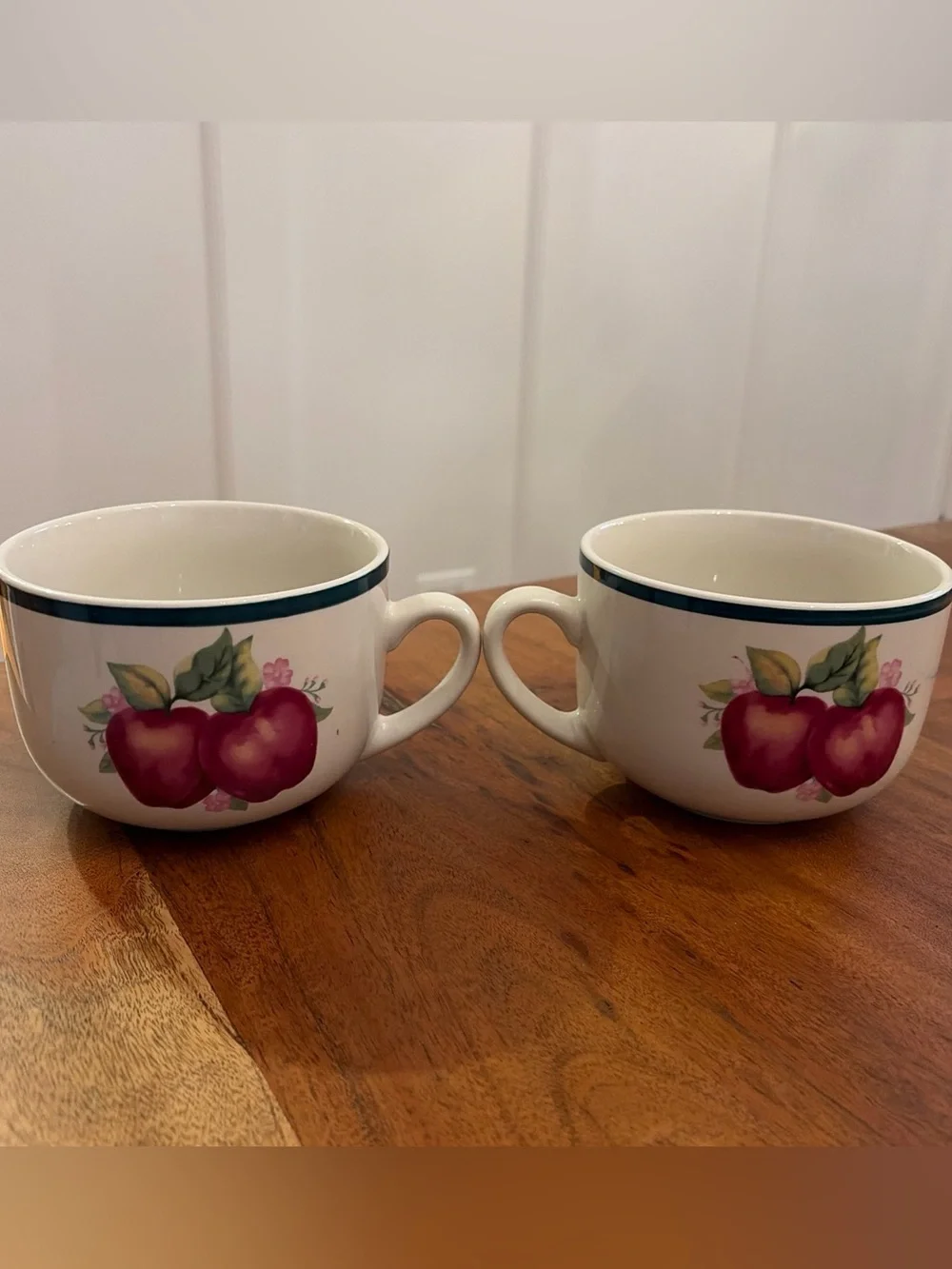 2 Vintage Four Star Stoneware Apple Jumbo Mugs Handled Soup Bowls Cottagecore